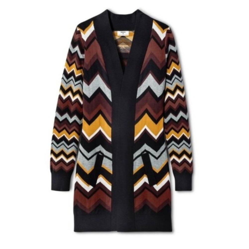 Missoni Brown Chevron Open Front Long Cardigan Sz XS